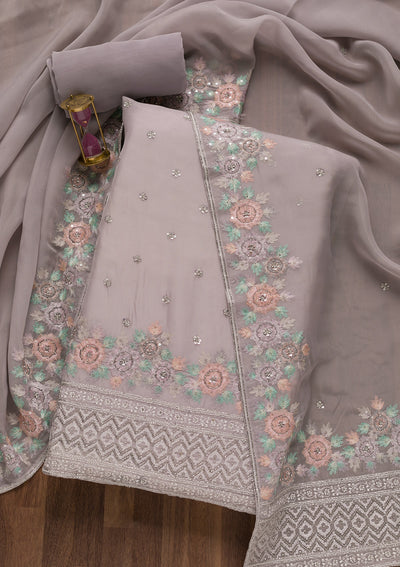 Grey Cutdana Tissue Unstitched Salwar Suit