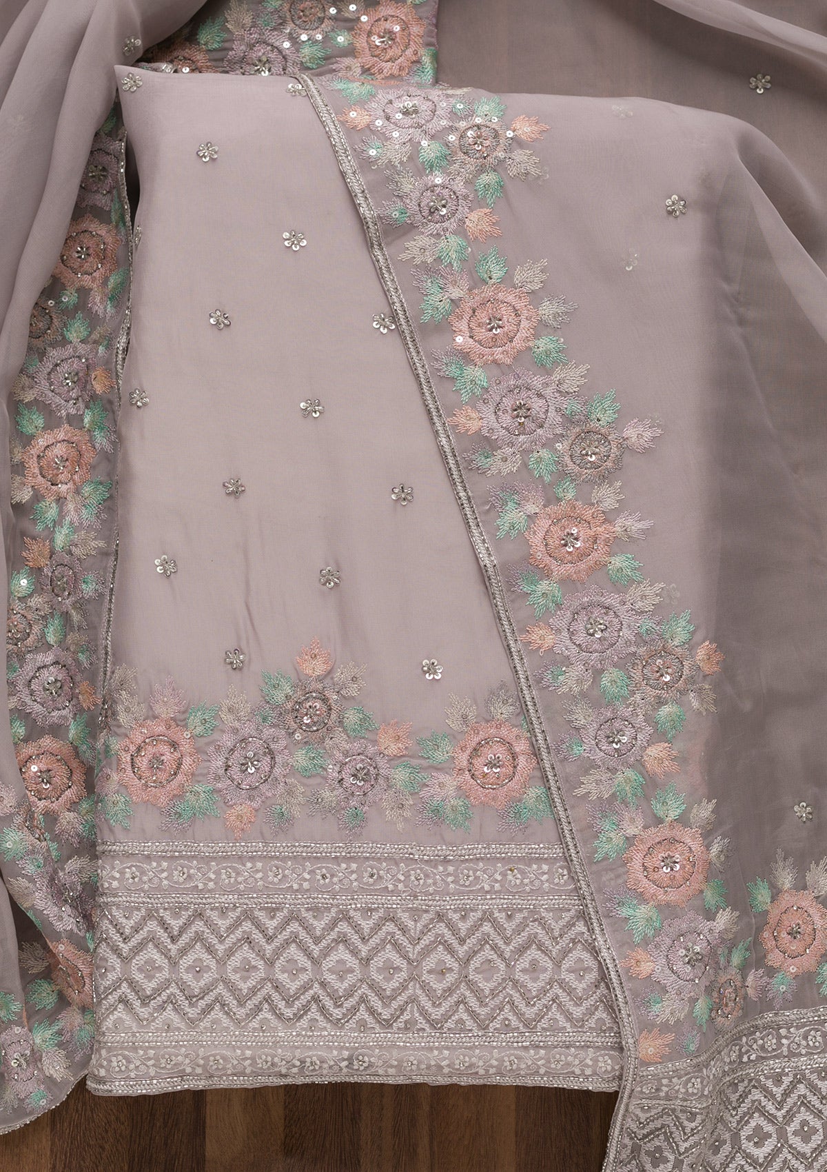 Grey Cutdana Tissue Unstitched Salwar Suit
