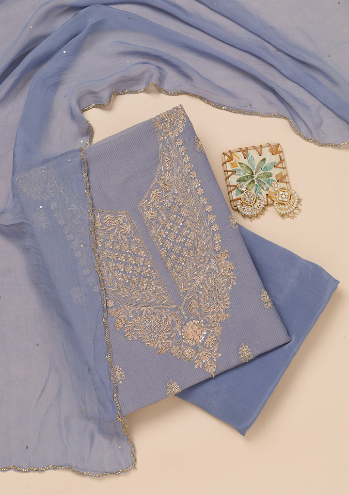Grey Cutdana Tissue Unstitched Salwar Suit