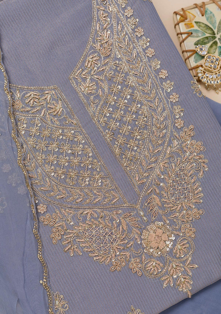 Grey Cutdana Tissue Unstitched Salwar Suit