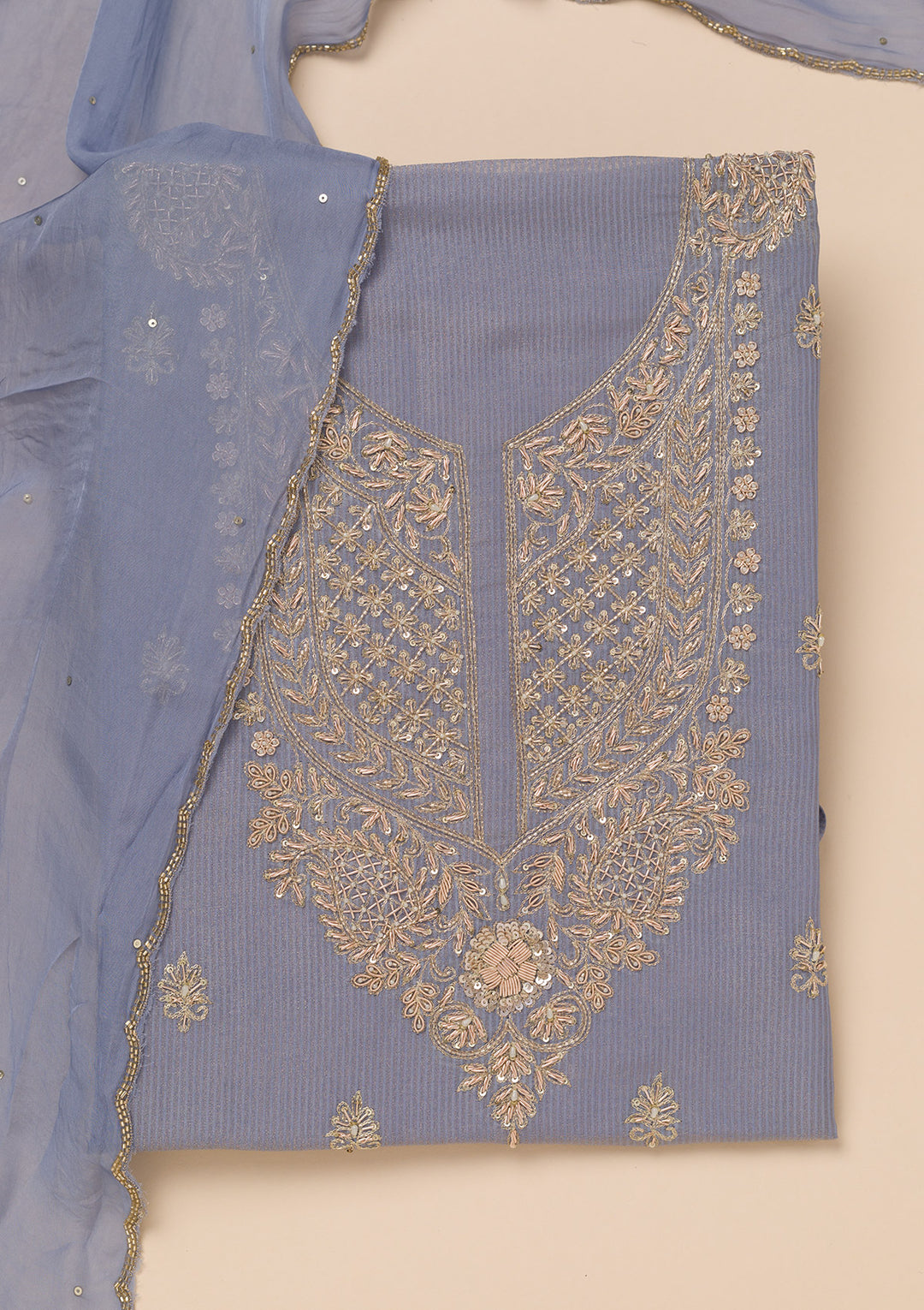 Grey Cutdana Tissue Unstitched Salwar Suit