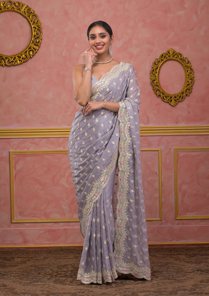 Grey Gotapatti Organza Designer Saree
