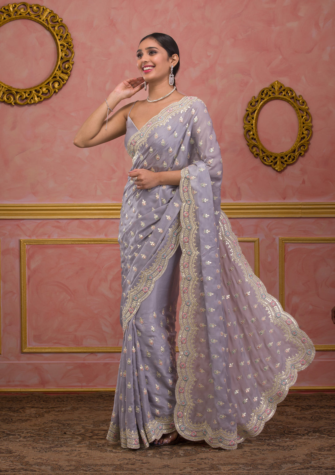 Grey Gotapatti Organza Designer Saree