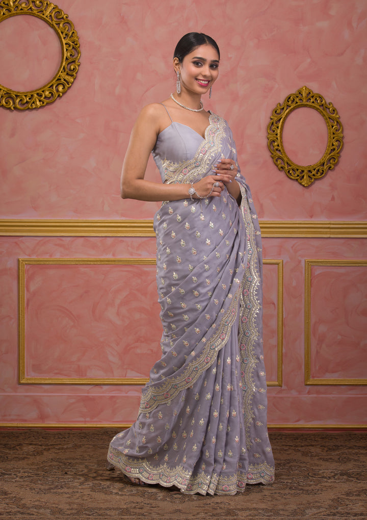 Grey Gotapatti Organza Designer Saree