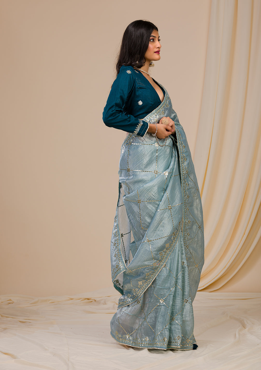 Grey Gotapatti Organza Saree
