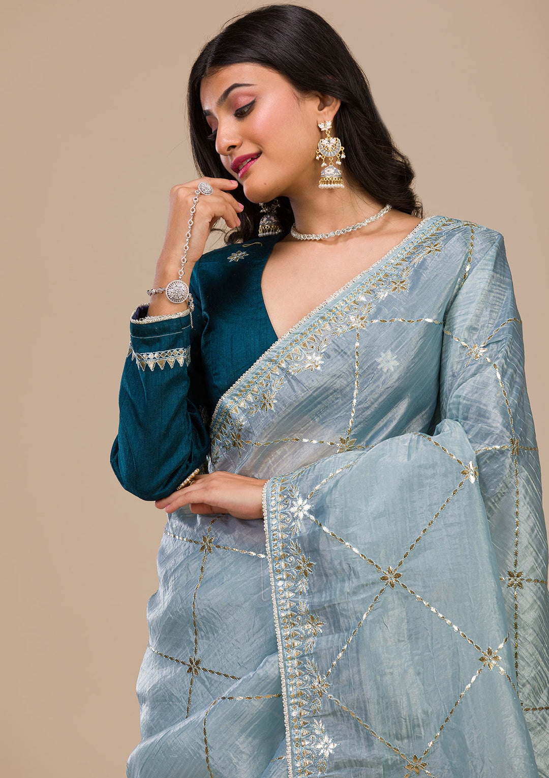 Grey Gotapatti Organza Saree