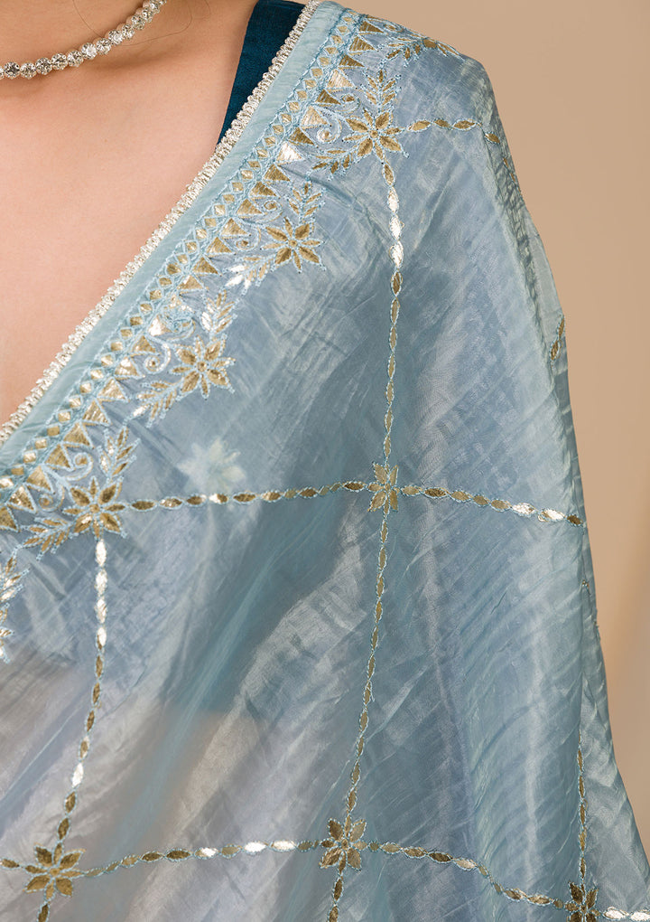 Grey Gotapatti Organza Saree
