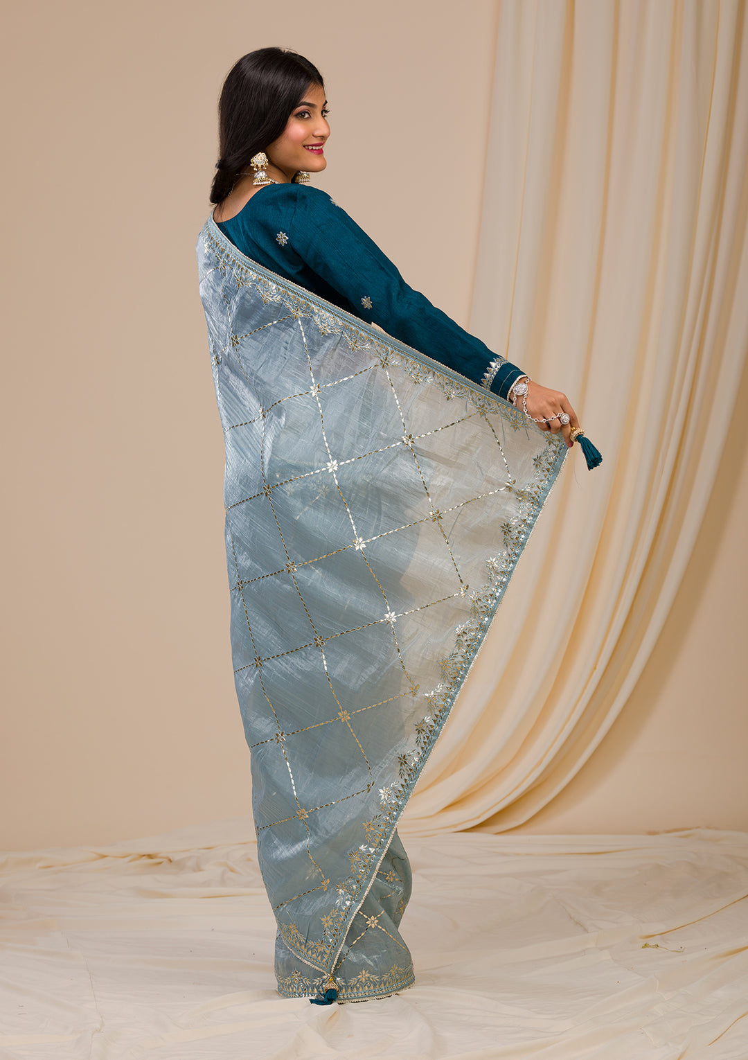 Grey Gotapatti Organza Saree