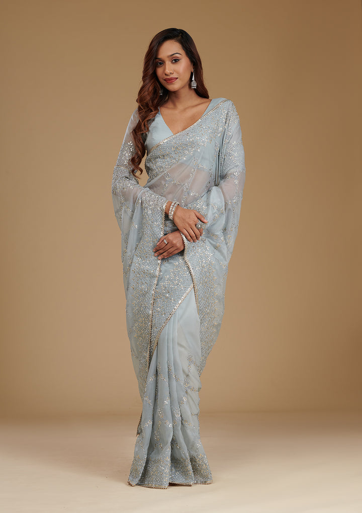 Grey Gotapatti Tissue Saree