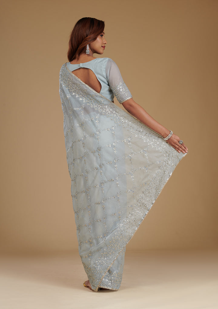 Grey Gotapatti Tissue Saree