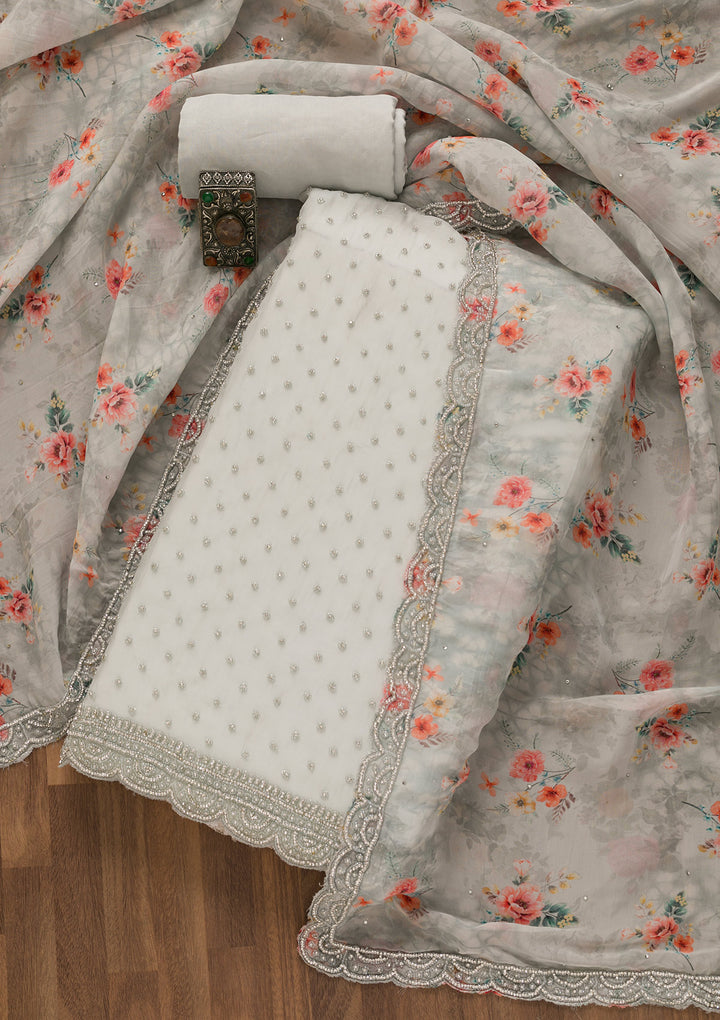 Grey Cutdana Organza Unstitched Salwar Suit-Koskii