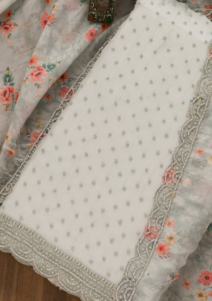 Grey Cutdana Organza Unstitched Salwar Suit