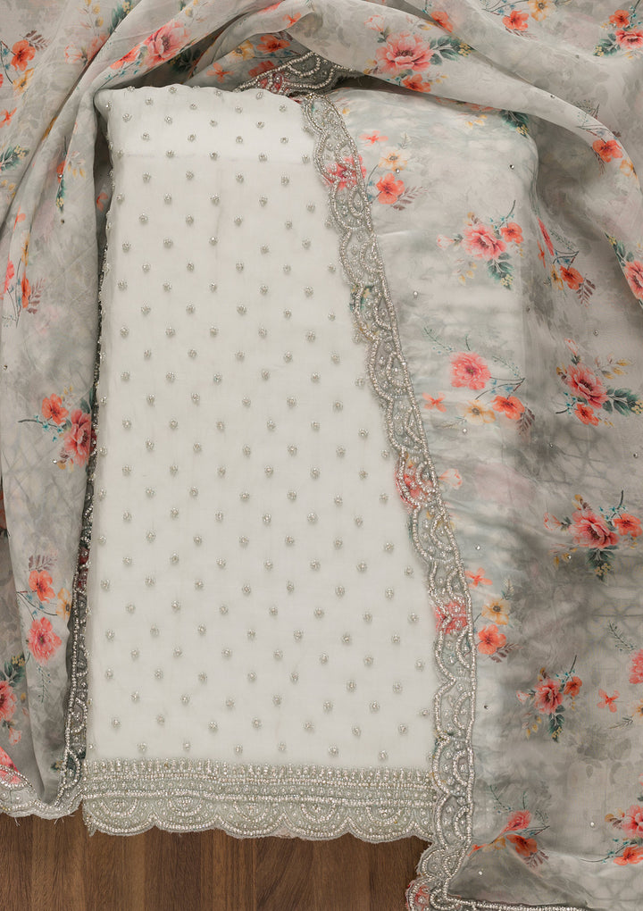 Grey Cutdana Organza Unstitched Salwar Suit