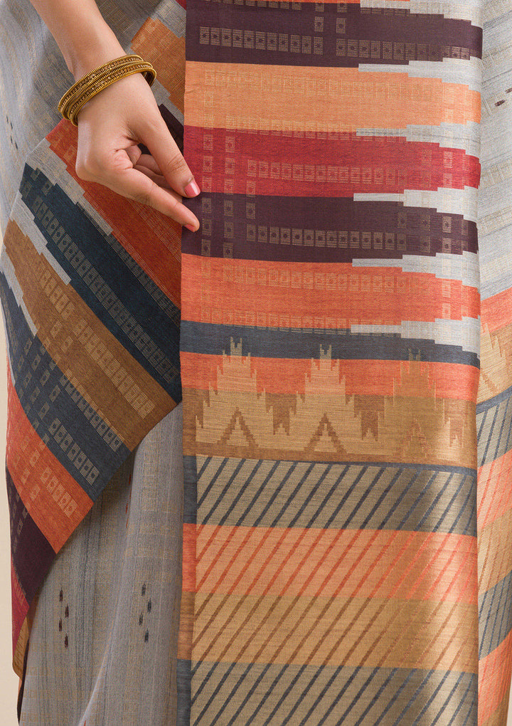 Grey Printed Art Silk Saree