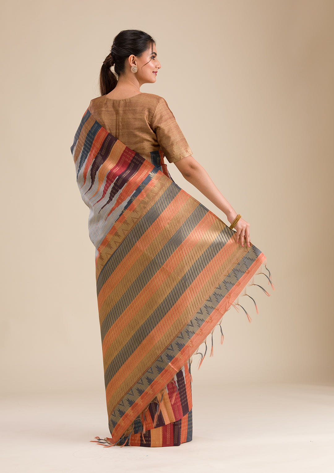 Grey Printed Art Silk Saree