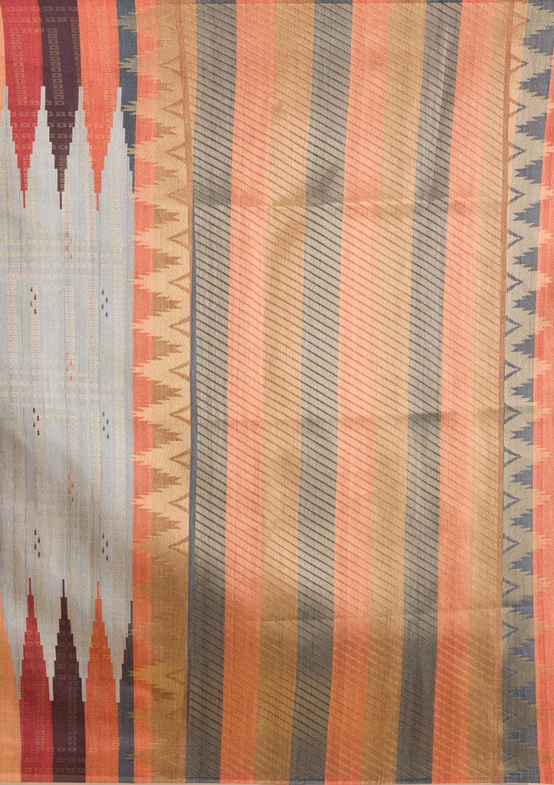 Grey Printed Art Silk Saree