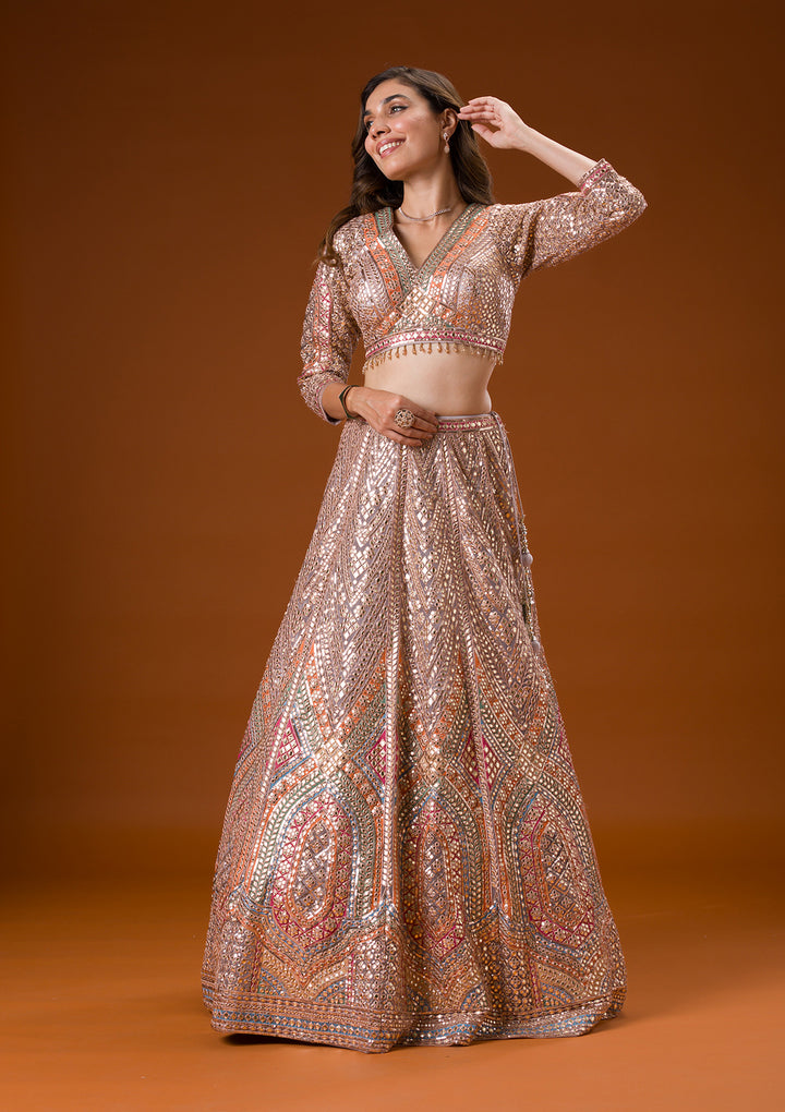 Grey Printed Net Readymade Lehenga