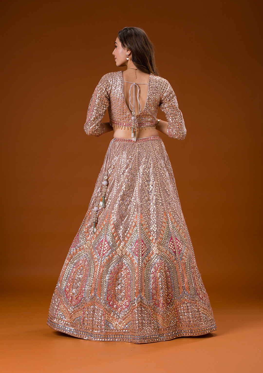 Grey Printed Net Readymade Lehenga
