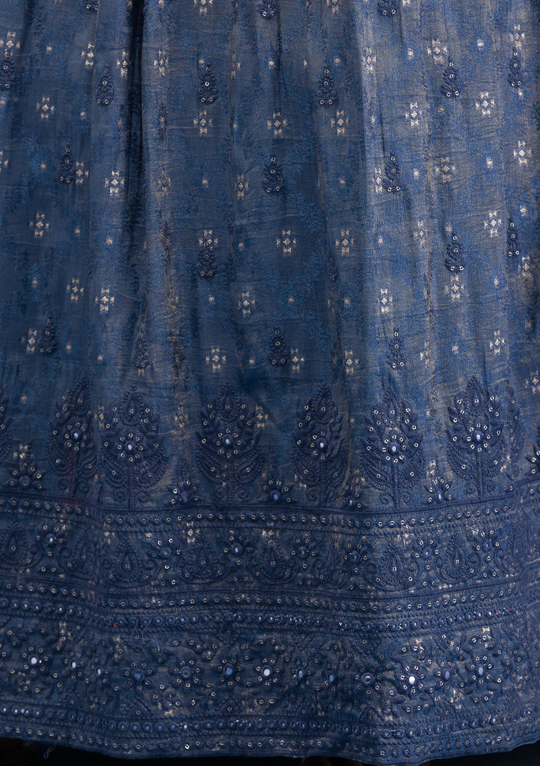 Grey Printed Semi Crepe Readymade Anarkali Suit