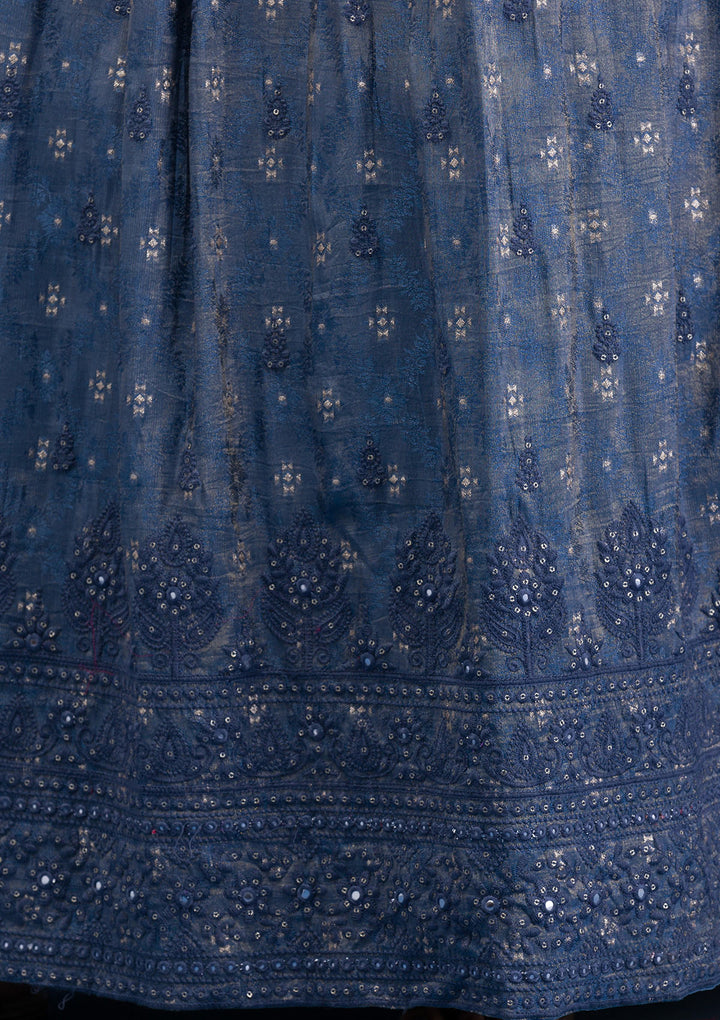 Grey Printed Semi Crepe Readymade Anarkali Suit