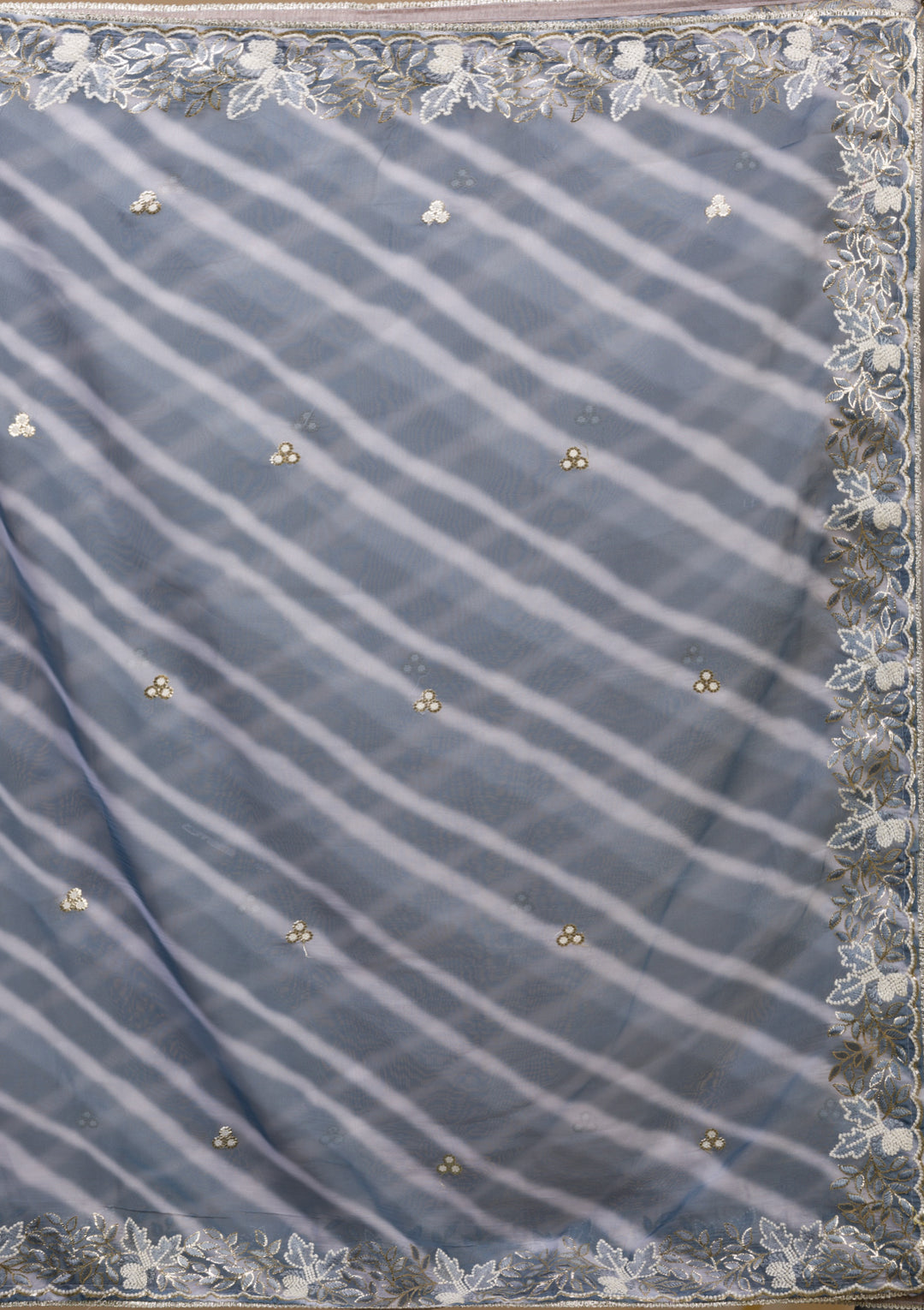 Grey Lehriya Printed Semi Crepe Saree