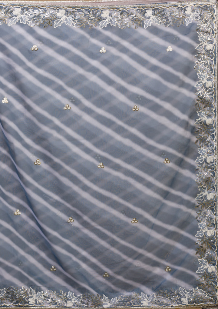 Grey Lehriya Printed Semi Crepe Saree