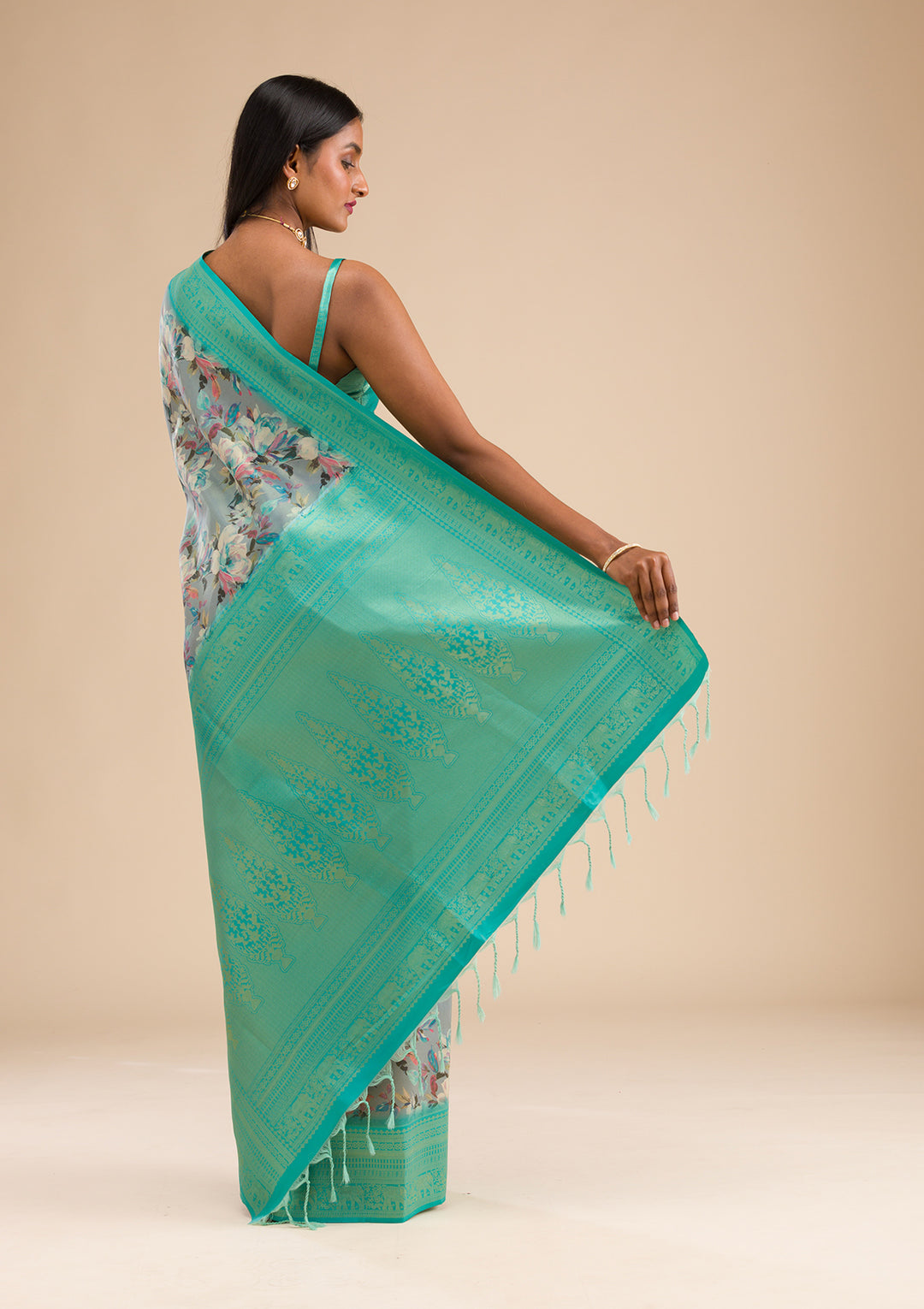 Grey Printed Soft Silk Saree