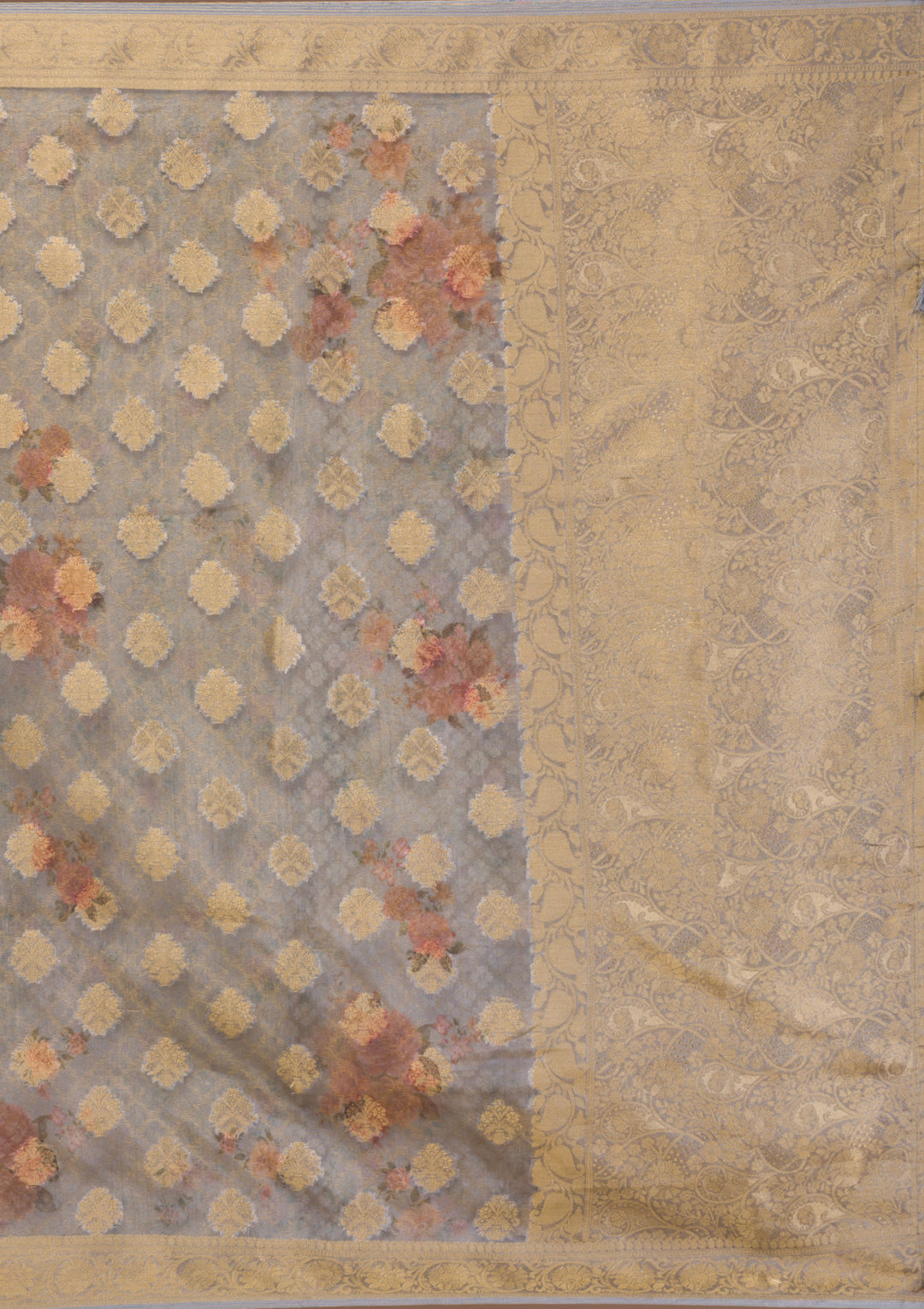 Grey Printed Tissue Saree