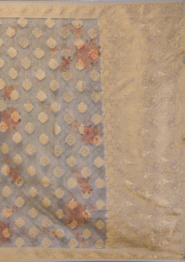 Grey Printed Tissue Saree