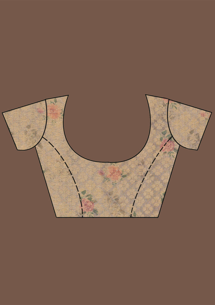 Grey Printed Tissue Saree