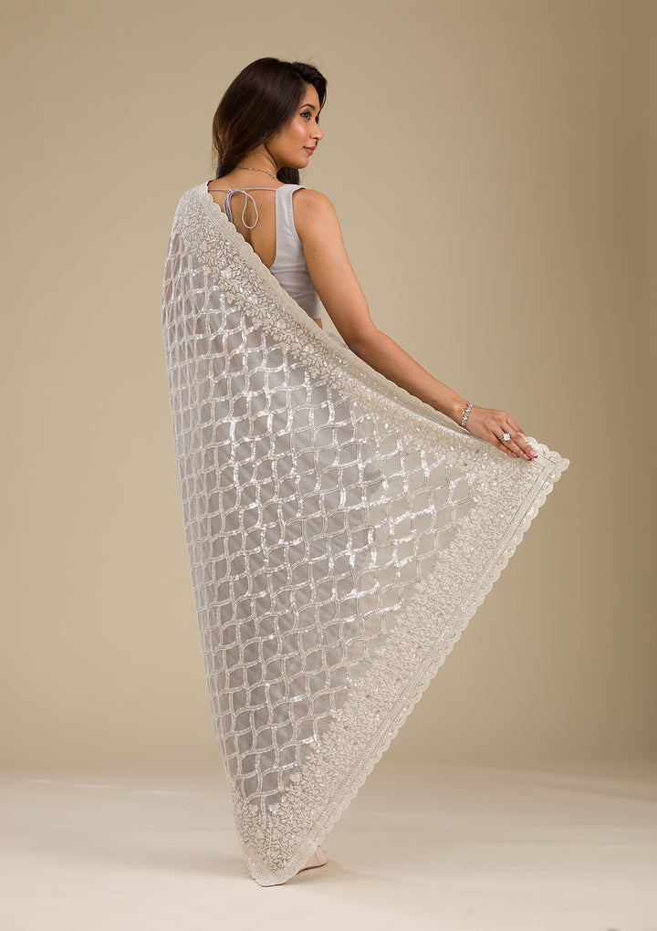 Grey Sequins Georgette Saree