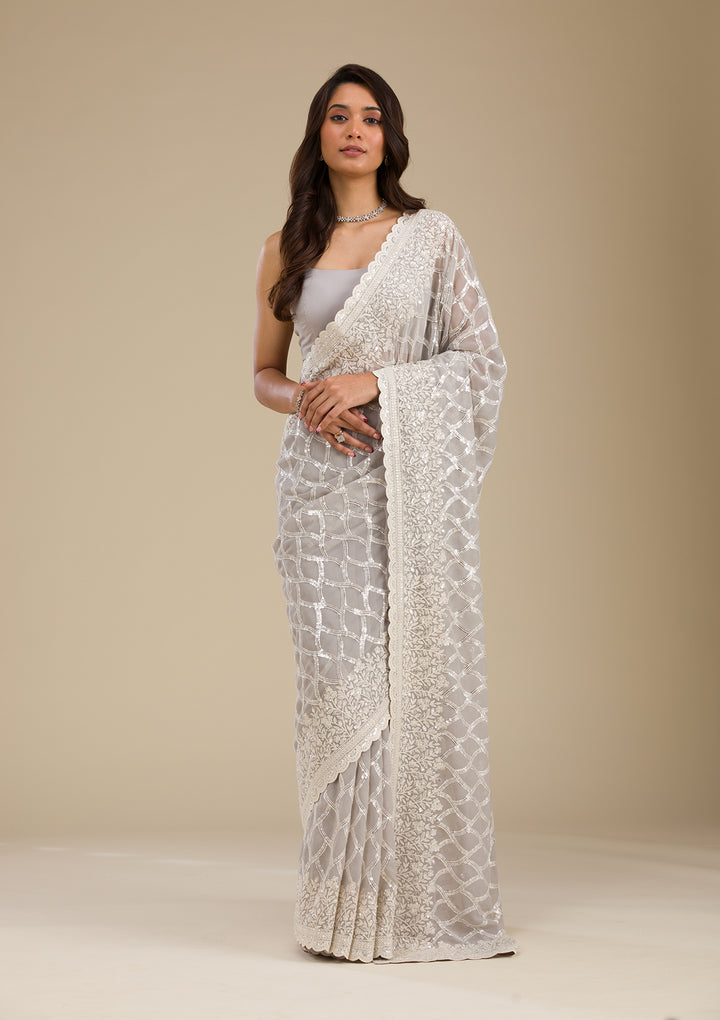 Grey Sequins Georgette Saree