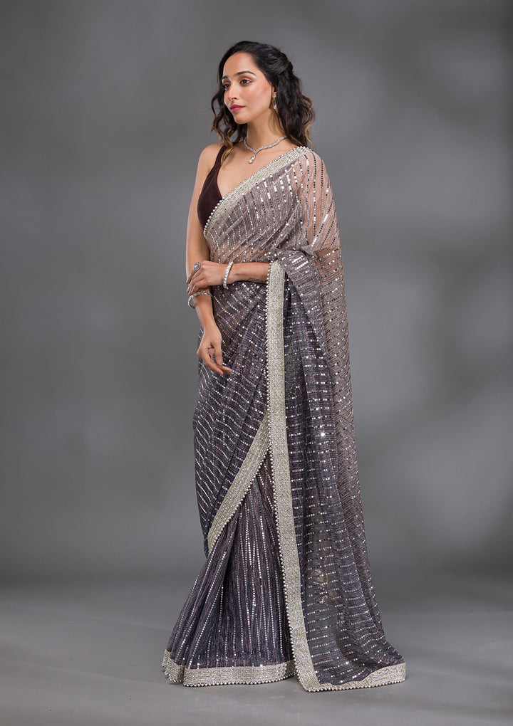 Grey Sequins Lycra Saree