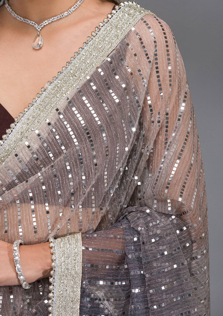 Grey Sequins Lycra Saree