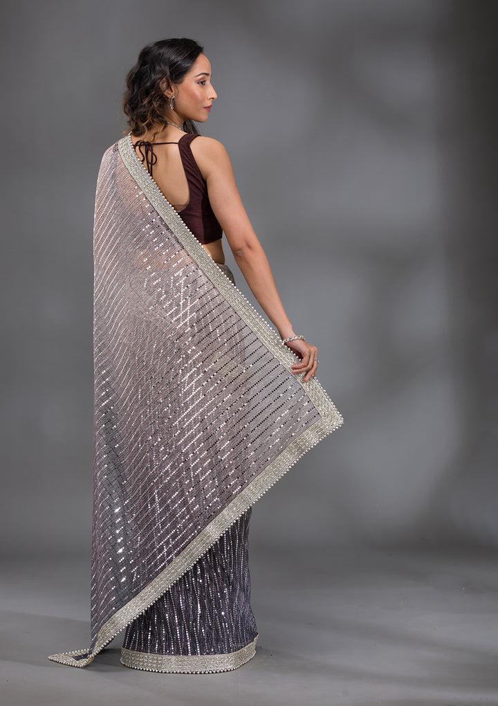 Grey Sequins Lycra Saree
