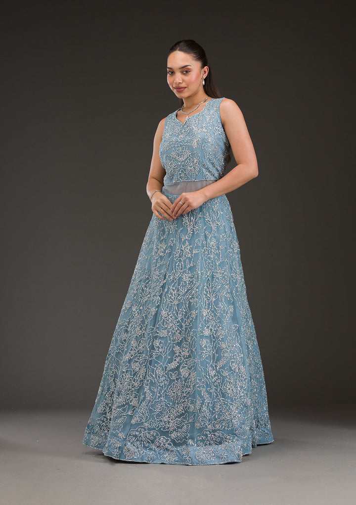 Grey Sequins Net Gown