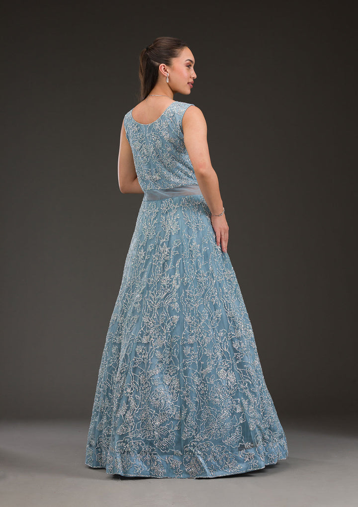 Grey Sequins Net Gown