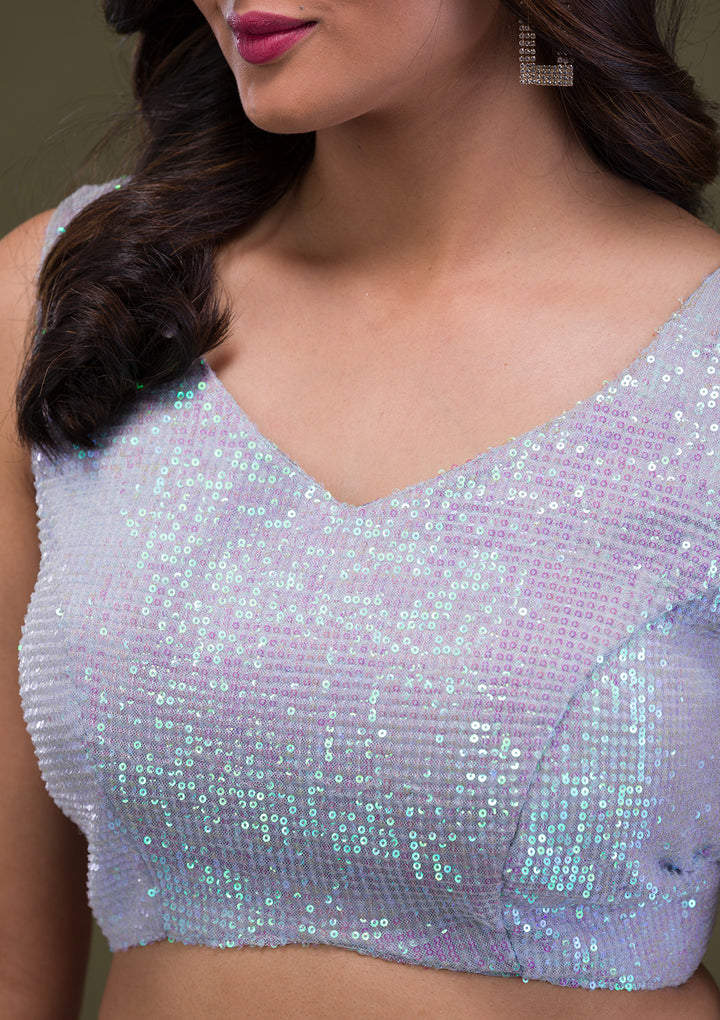 Grey Sequins Net Readymade Lehenga-Koskii
