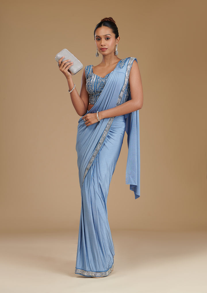Grey Sequins Satin Readymade Saree