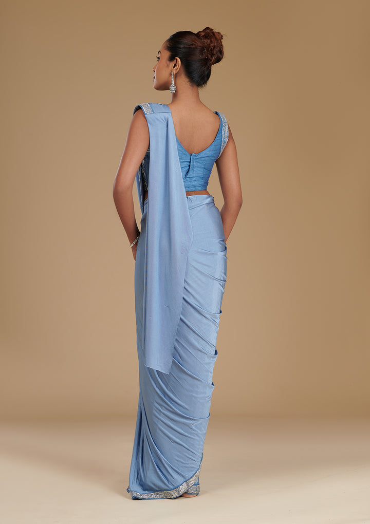 Grey Sequins Satin Readymade Saree
