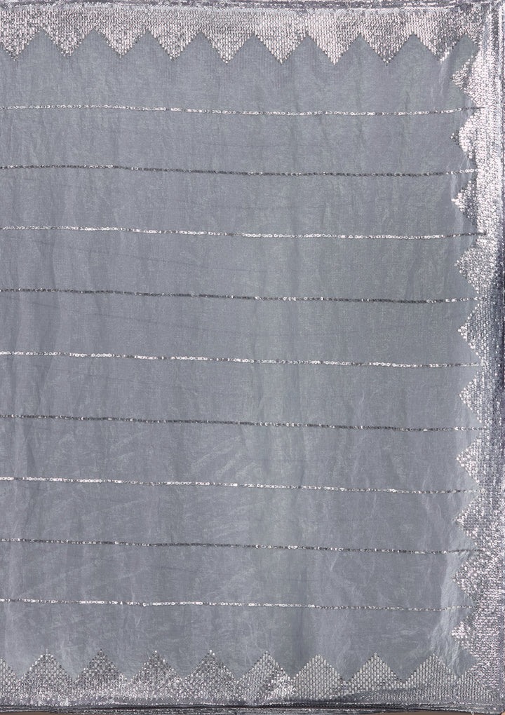 Grey Sequins Tissue Saree