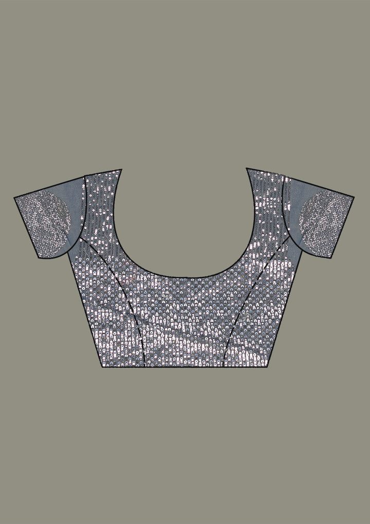 Grey Sequins Tissue Saree