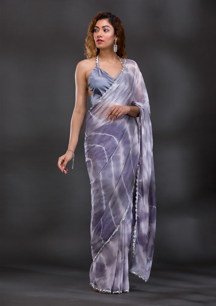 Grey Stonework Shimmer Georgette Saree