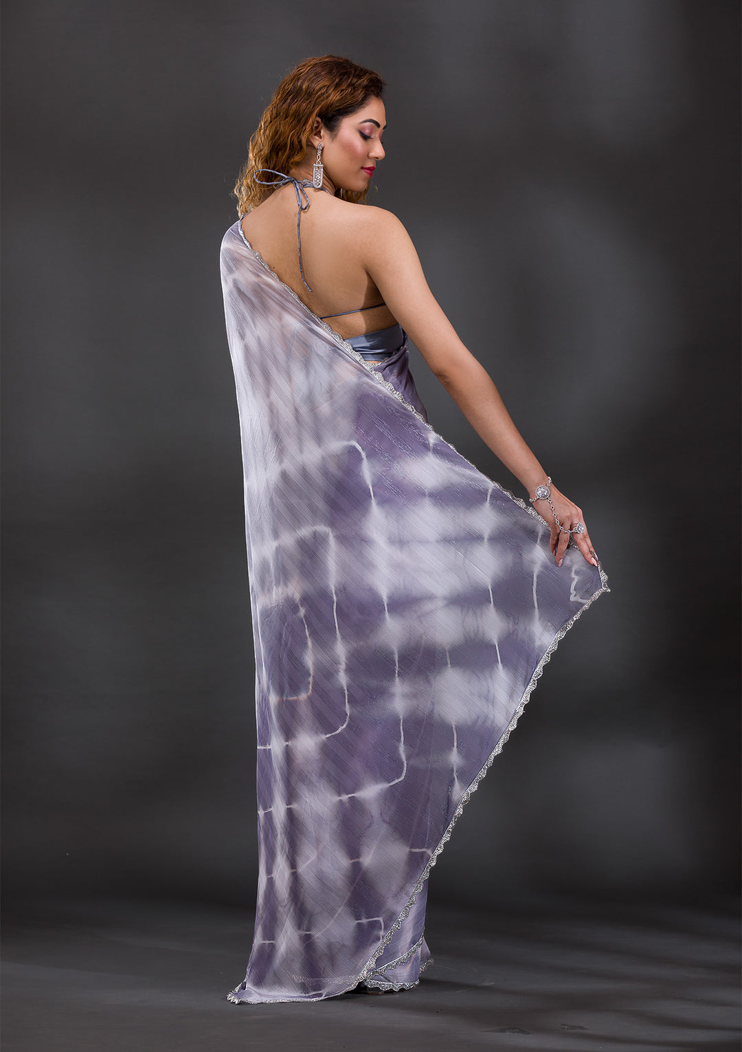 Grey Stonework Shimmer Georgette Saree