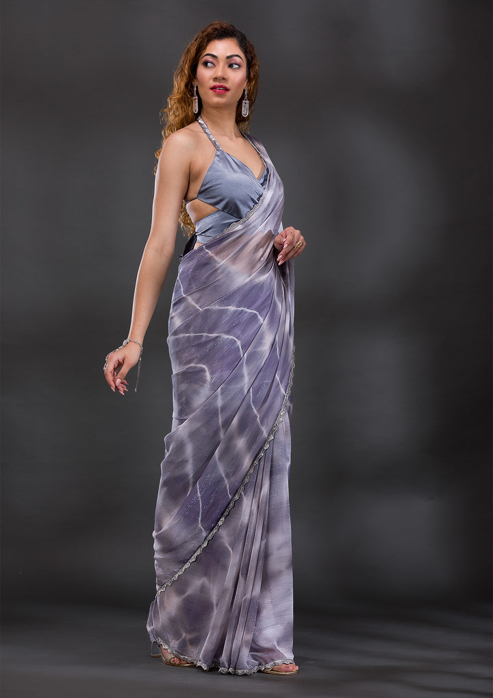 Grey Stonework Shimmer Georgette Saree