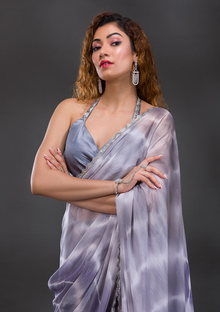 Grey Stonework Shimmer Georgette Saree