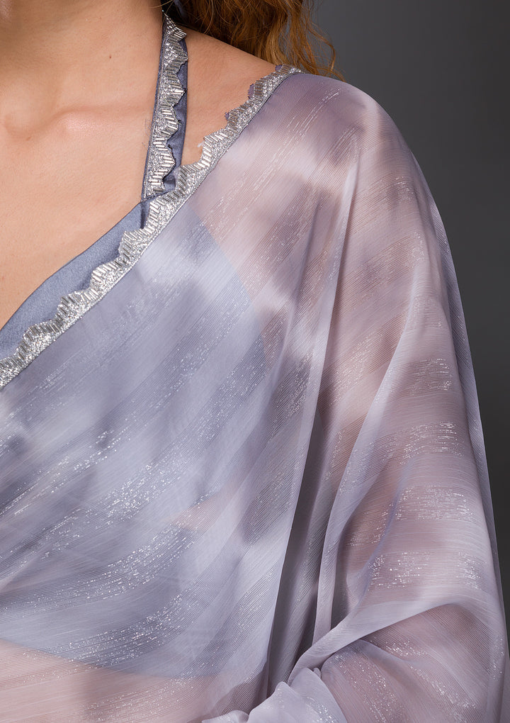 Grey Stonework Shimmer Georgette Saree