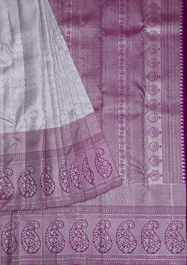Grey Silver Zariwork Kanjivaram Pure Silk Saree