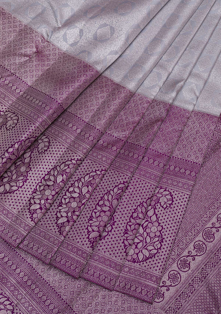 Grey Silver Zariwork Kanjivaram Pure Silk Saree