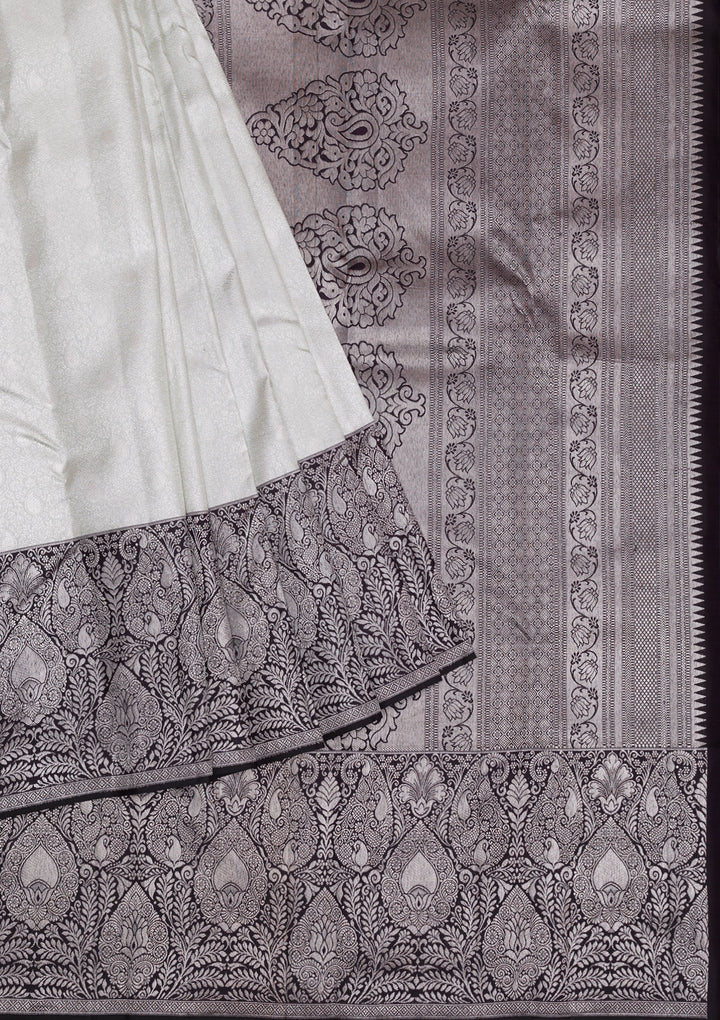 Grey Silver Zariwork Pure Silk Saree